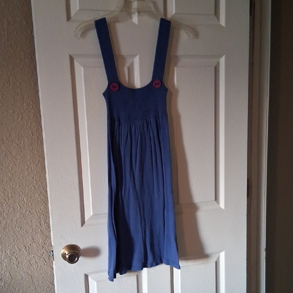 Forever 21 Blue Midi Sundress with Pink Button Accents